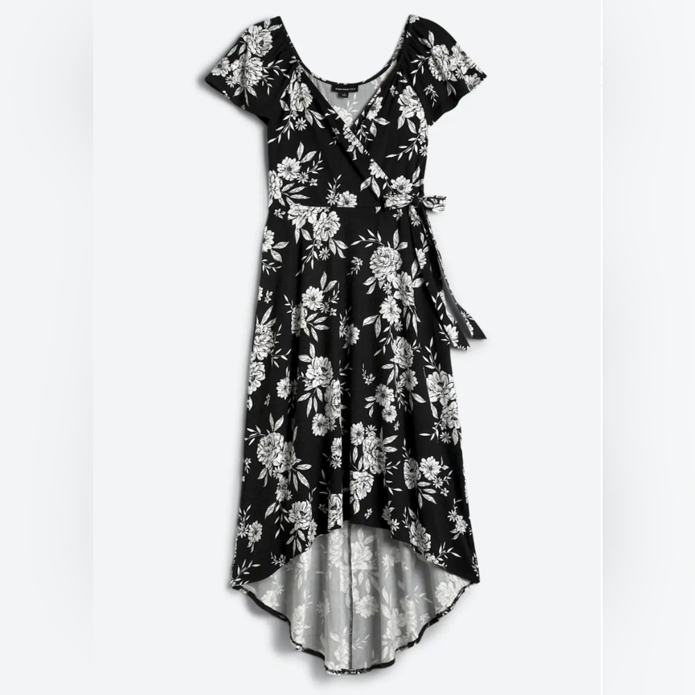Fortune + Ivy black floral wrap dress